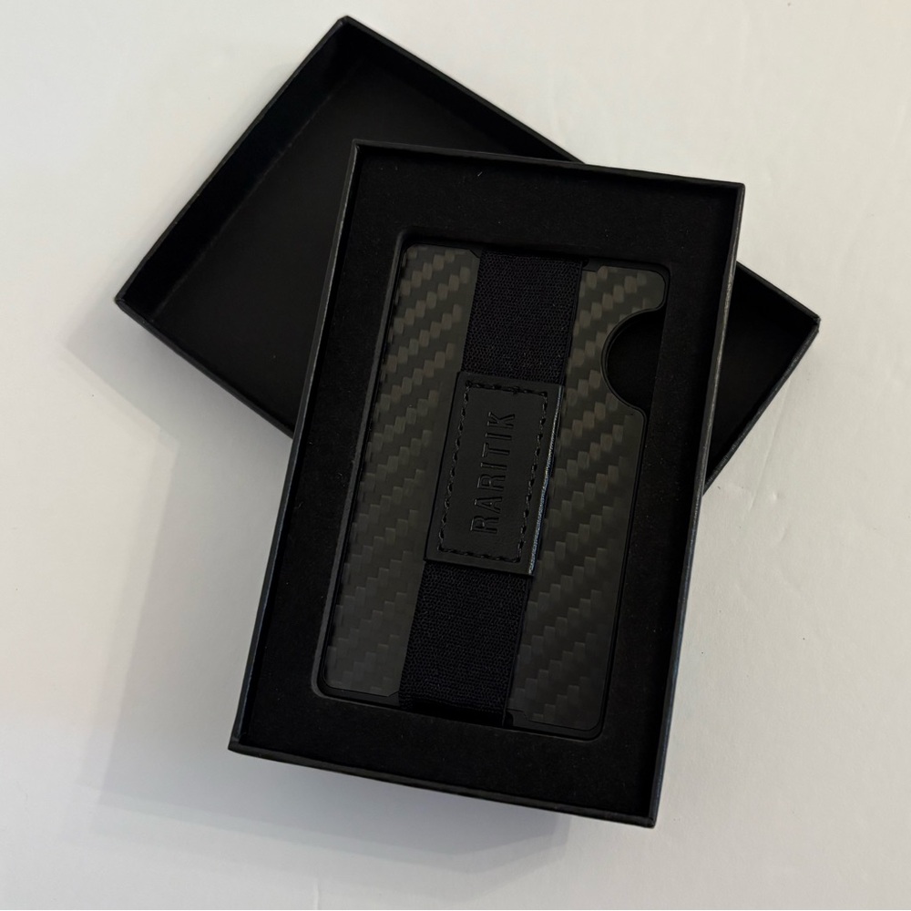 Raritik Slim Minimalist RFID Wallet Card Case Money Clip Black Metal New OS